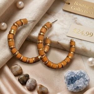 Boutique Collection Gold and Amber Beaded Hoop Earrings